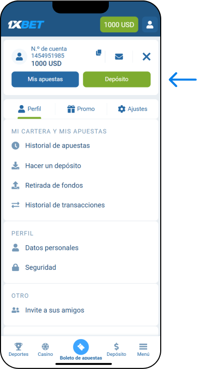 ¿Cómo hacer el primer depósito después del registro? - App 1xBet México
