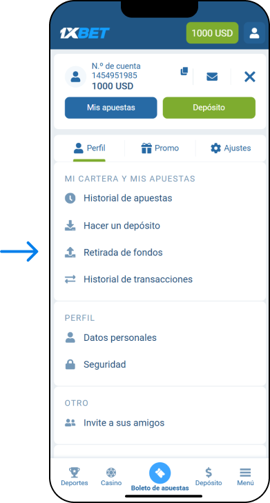 ¿Cómo retirar dinero desde el sitio web? - App 1xBet México