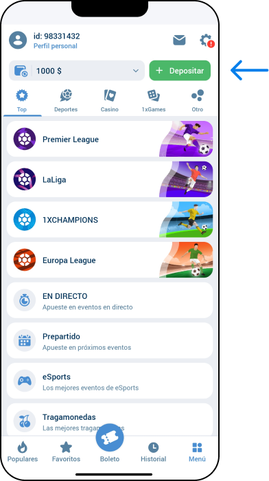 Depósitos y retiros desde la aplicación - App 1xBet México
